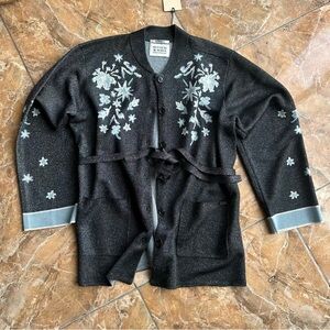 Scotch & Soda Black Cardigan jacket with Metallic Belted Jacquard details